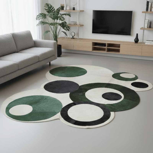 Tapete de Couro Orgânico Círculos Verde e Preto