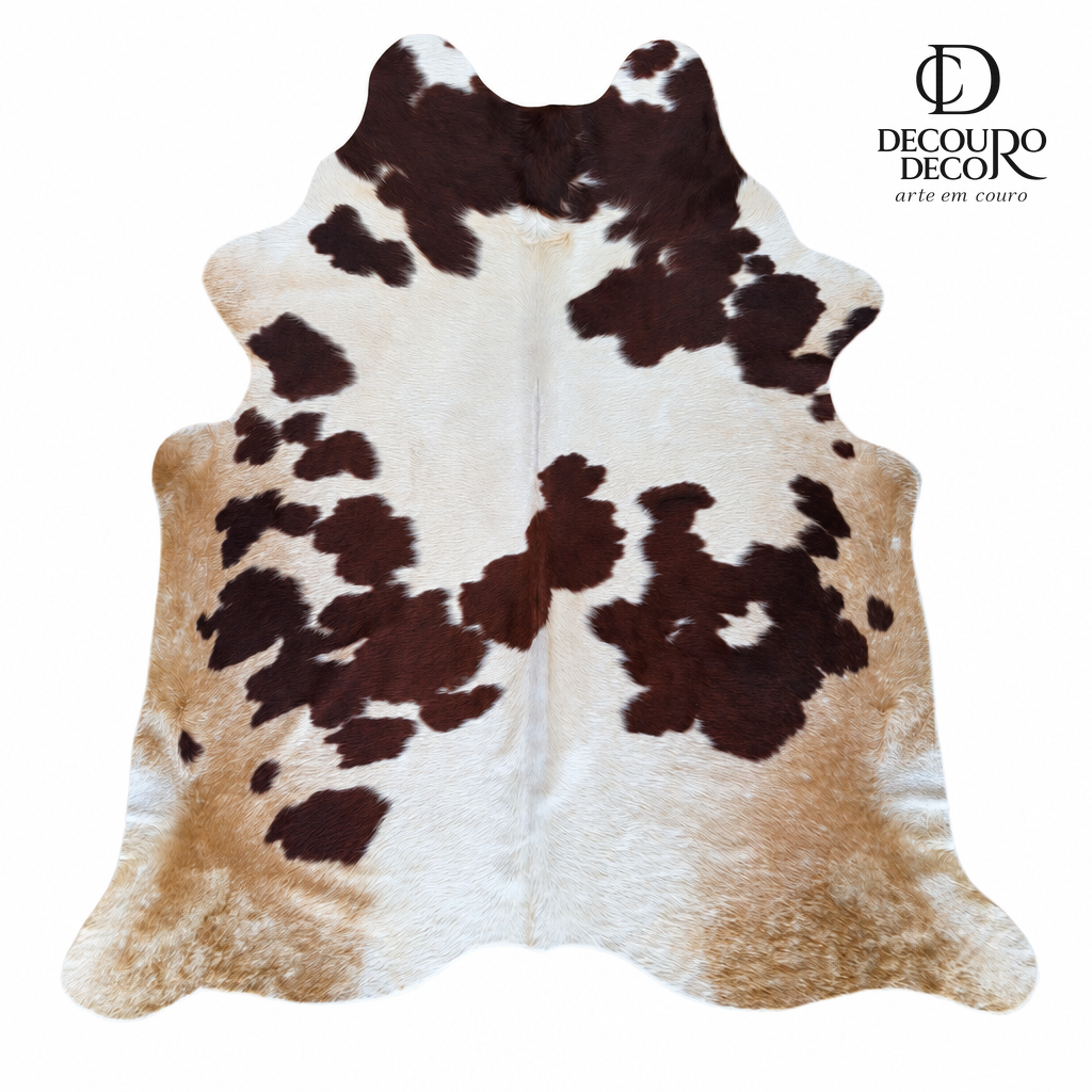 Tapete de pele de boi natural exótico vermelho e branco EXC1031 1,98x1,92m em couro bovino legítimo — fundo branco