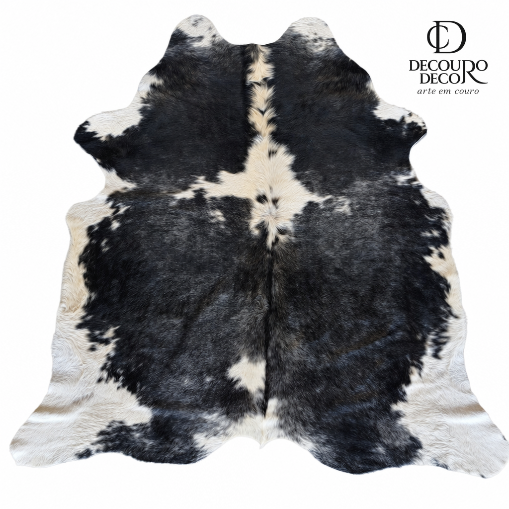 Tapete de pele de boi natural exótico cinza e branco EXC1033 1,90x1,93m em couro bovino legítimo — fundo branco