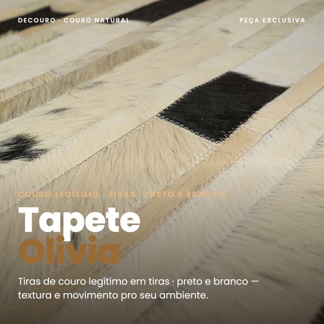 DECOURO · Tapete Tiras Olivia – Preto e Branco em Couro Legítimo — Hero