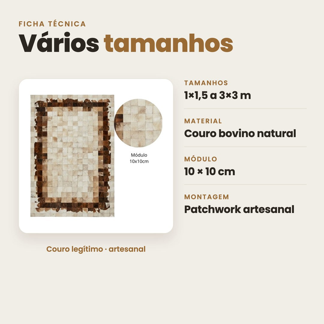 DECOURO · Tapete Grécia - Marrom/Branco/Bege Couro Legítimo - Módulo 10x10 cm — Características