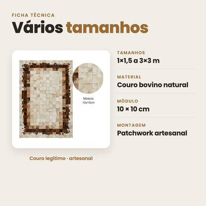 DECOURO · Tapete Grécia - Marrom/Branco/Bege Couro Legítimo - Módulo 10x10 cm — Características