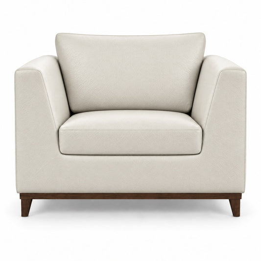 Poltrona Gaia individual em couro Off White, vista frontal