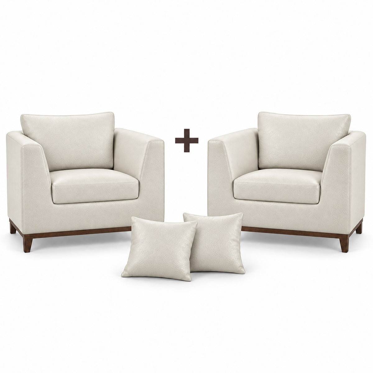 Conjunto de duas poltronas Gaia e duas almofadas em couro Off White