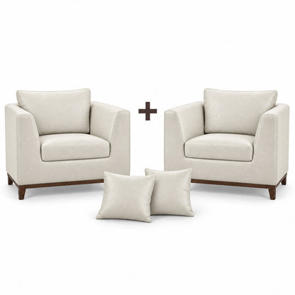 Conjunto de duas poltronas Gaia e duas almofadas em couro Off White