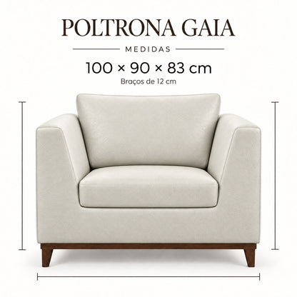 Infográfico de medidas da Poltrona Gaia em couro Off White