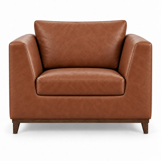Poltrona Gaia individual em couro Terracota, vista frontal