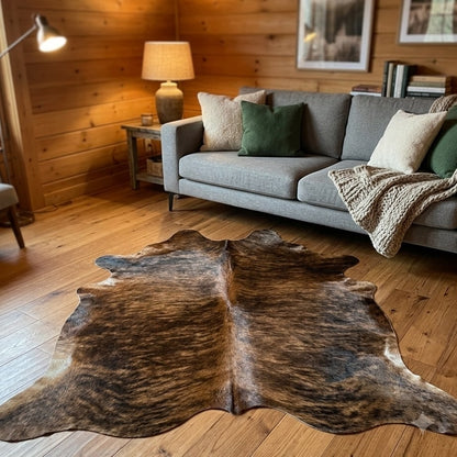 Tapete Bovino Natural Brazino Escuro Pelo Curto I BZE1078 I 1,86x1,84m em Couro Legítimo