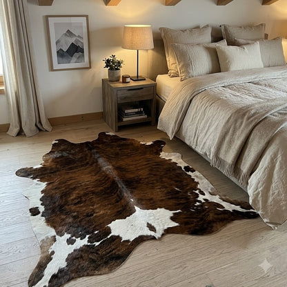Tapete Bovino Natural Brazino Escuro e Branco I BZE1075 I 1,76x1,98m em Couro Legítimo