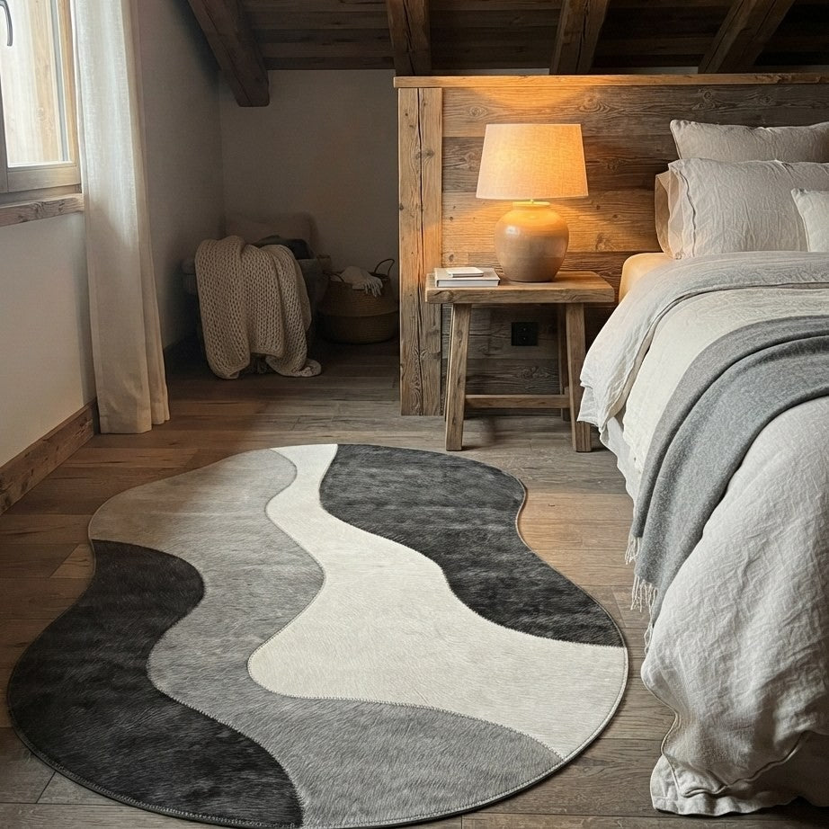 Tapete Orgânico de Couro Legítimo Névoa – Grafite, Cinza e Off-White