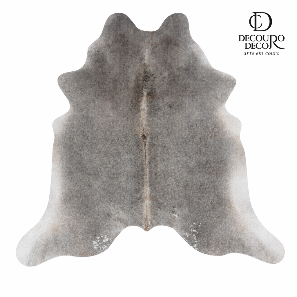 Tapete de pele de boi natural cinza e branco pelo curto macio GR1036 1,95x2,08m em couro bovino legítimo — fundo branco