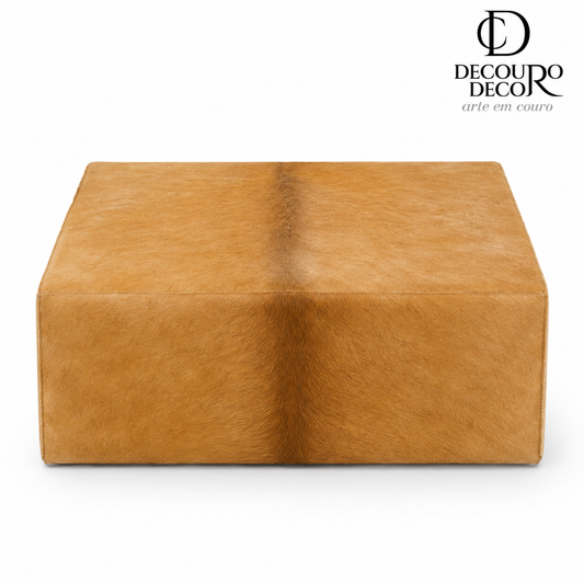 Puff Retangular em Couro Bovino Natural – Marrom Tamanho Grande / Extra Grande