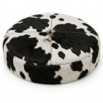 Puff Redondo Gigante em Couro Bovino Natural Preto e Branco — 1,20 ou 1,50 m