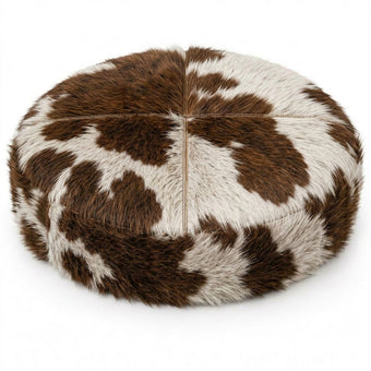 Puff Redondo Gigante em Couro Bovino Natural Marrom e Branco — 1,20 ou 1,50 m