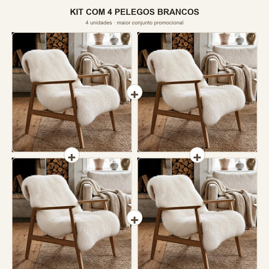 Kit com 4 Pelegos Naturais Brancos - DECOURO