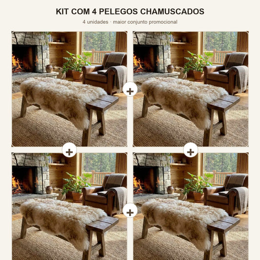 Kit com 4 Pelegos Naturais Chamuscados - DECOURO