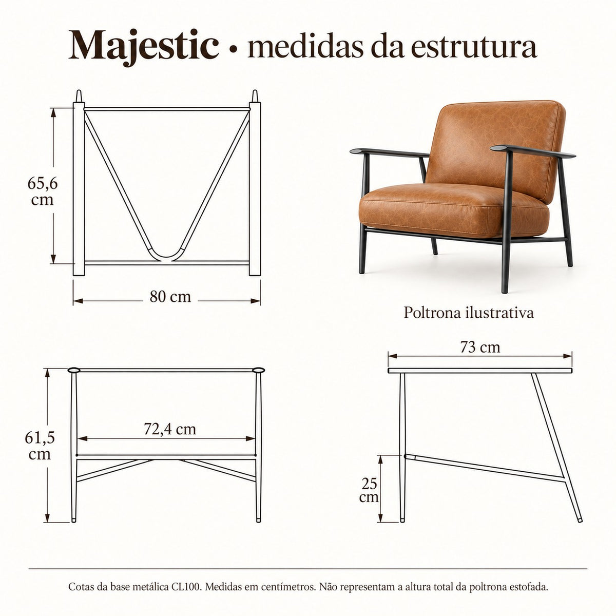 Majestic — medidas da estrutura metálica CL100