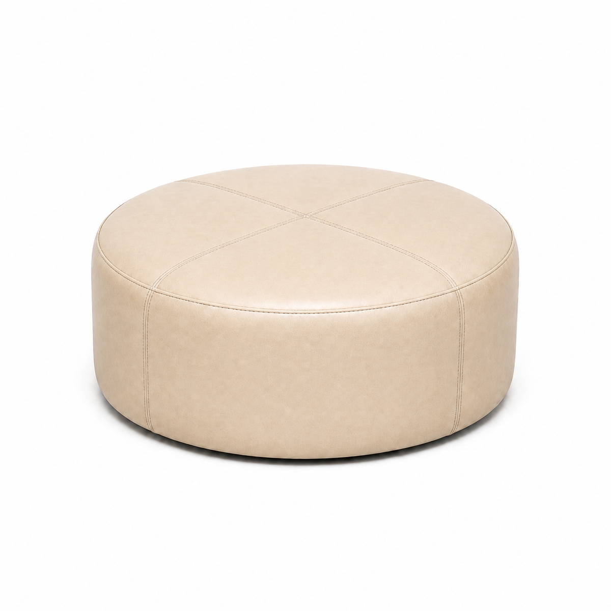 Puff redondo em couro premium liso Waxy marfim — fundo branco