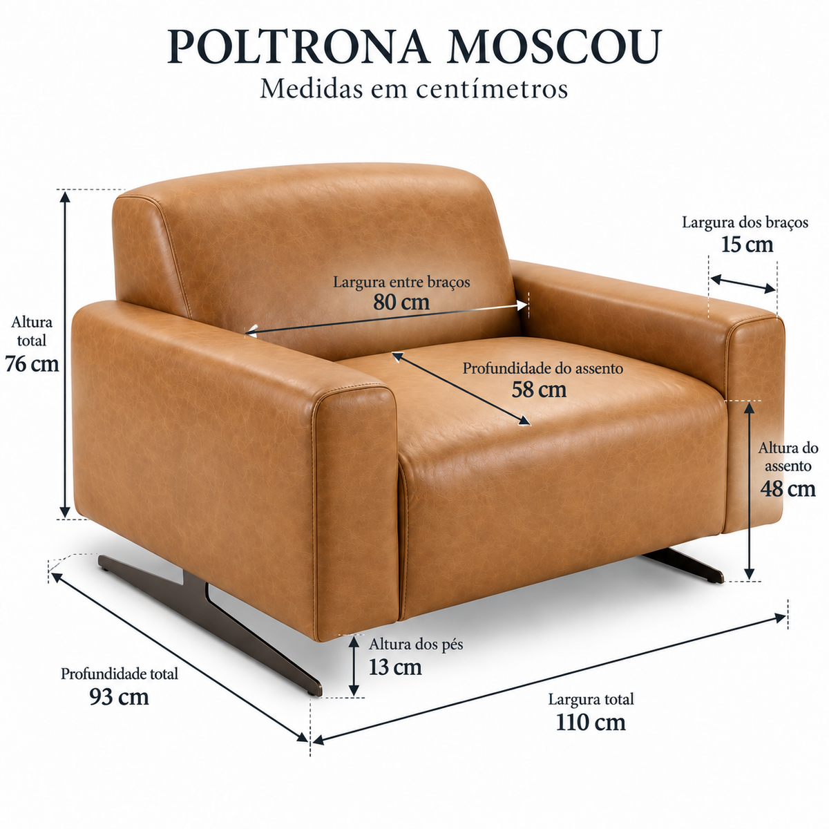Medidas da Poltrona Moscou Caramelo
