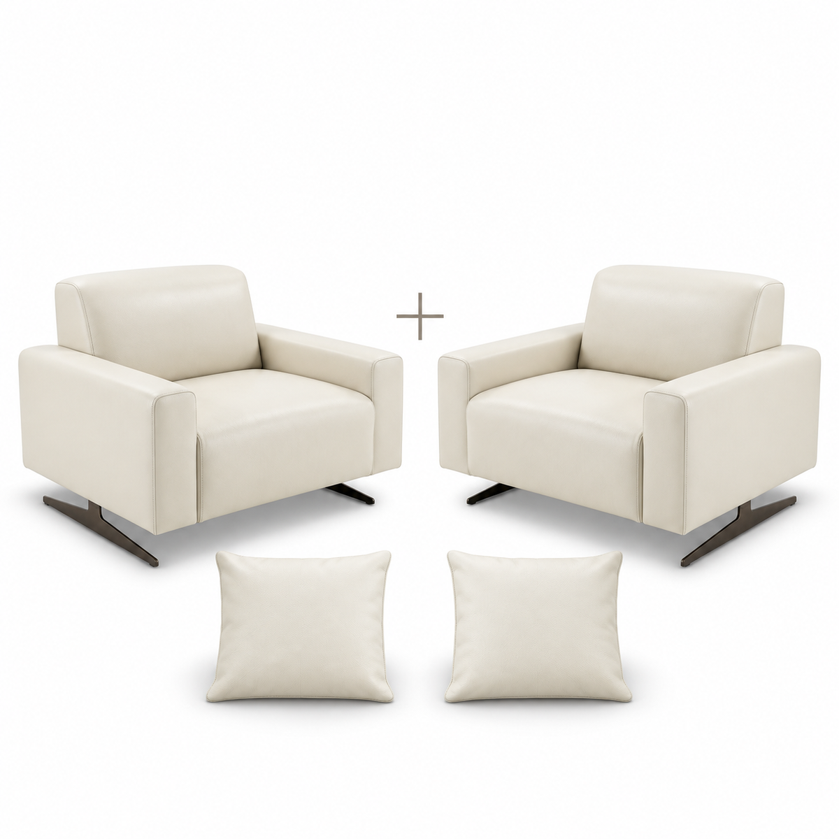 Conjunto de duas Poltronas Moscou Off White com duas almofadas quadradas em fundo branco