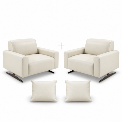 Conjunto de duas Poltronas Moscou Off White com duas almofadas quadradas em fundo branco
