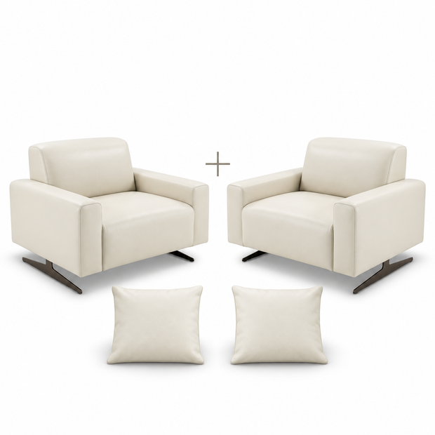 Poltrona Moscou em Couro Legítimo Off White | DECOURO - Pronta Entrega — versão 2 Poltronas + 2 Almofadas Grátis