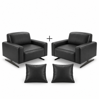 Conjunto de duas Poltronas Moscou Preto Grafite com duas almofadas quadradas em fundo branco