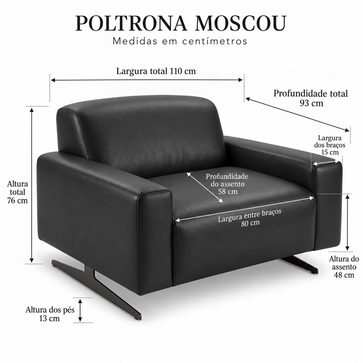 Medidas da Poltrona Moscou Preto Grafite