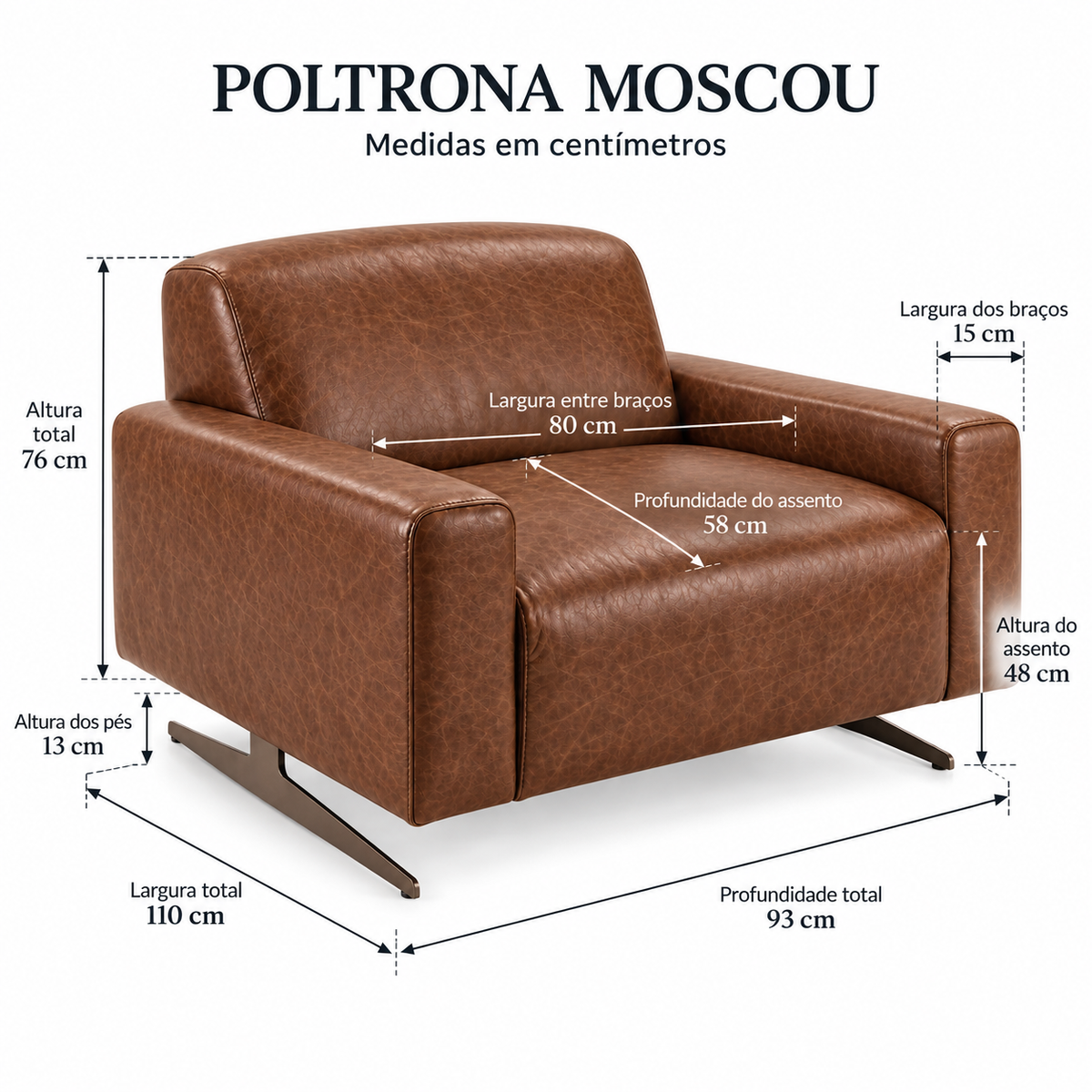 Medidas da Poltrona Moscou Tabaco