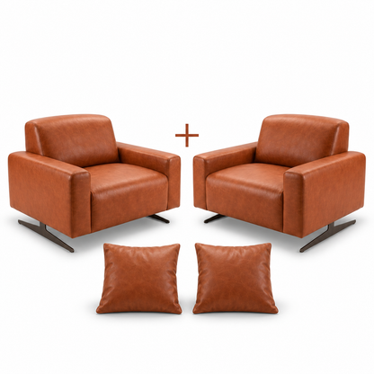 Conjunto de duas Poltronas Moscou Terracota com duas almofadas quadradas em fundo branco