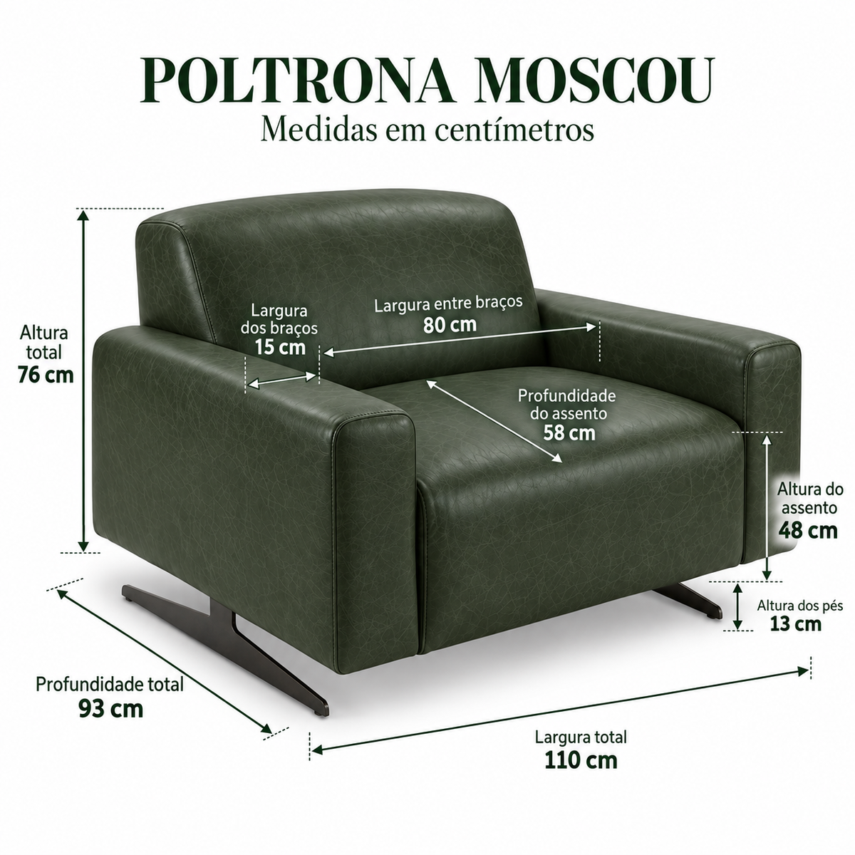 Medidas da Poltrona Moscou Verde Esmeralda