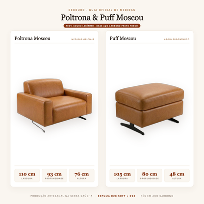 Guia de Medidas Oficiais - Poltrona Moscou (110x93x76cm) e Puff Moscou (105x80x48cm)
