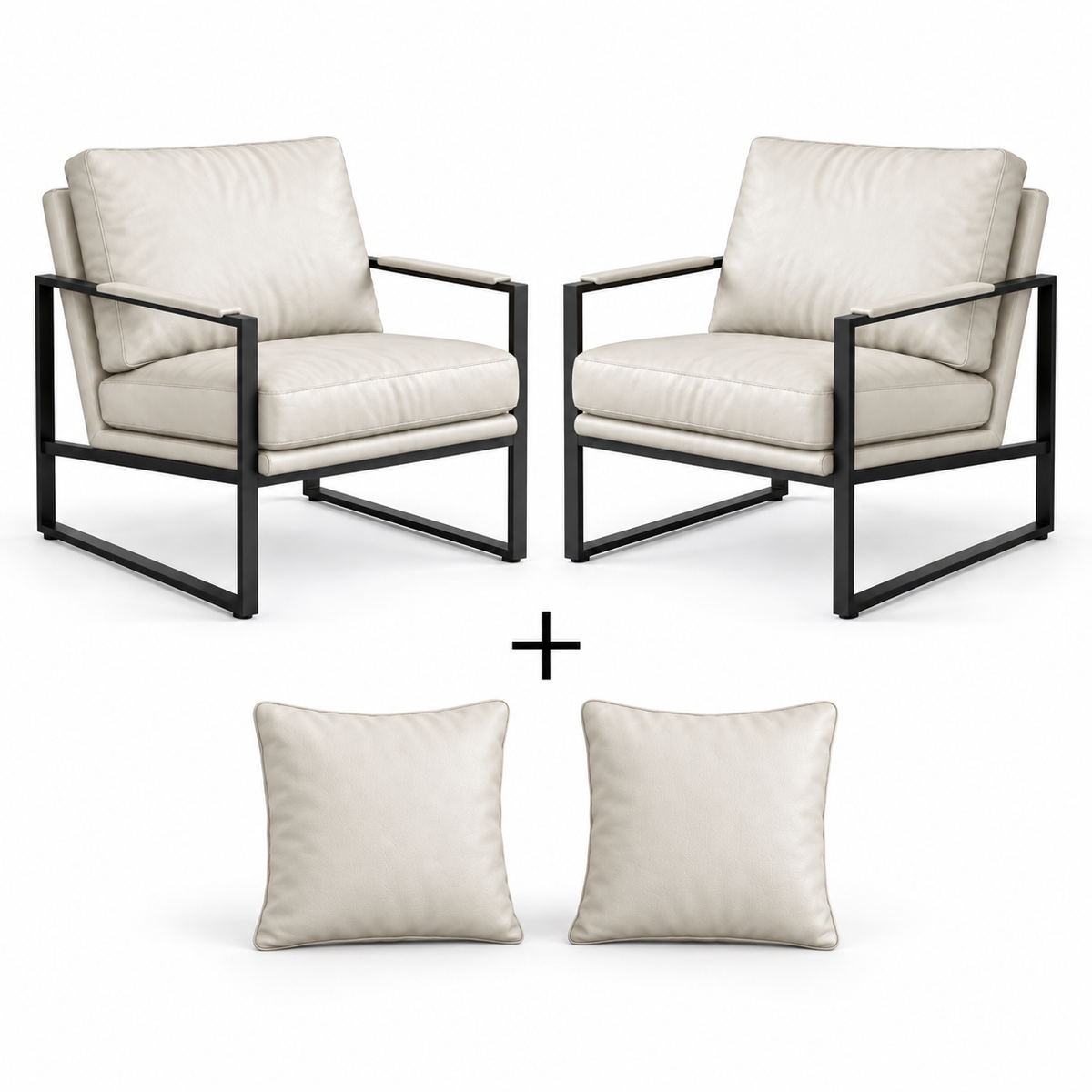 Conjunto de 2 Poltronas Diagonal em couro com 2 almofadas incluídas