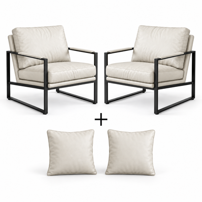 Conjunto de 2 Poltronas Diagonal em couro com 2 almofadas incluídas