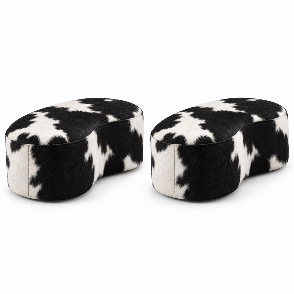 Kit com dois Puff Onda Orgânico em Couro Bovino Preto e Branco
