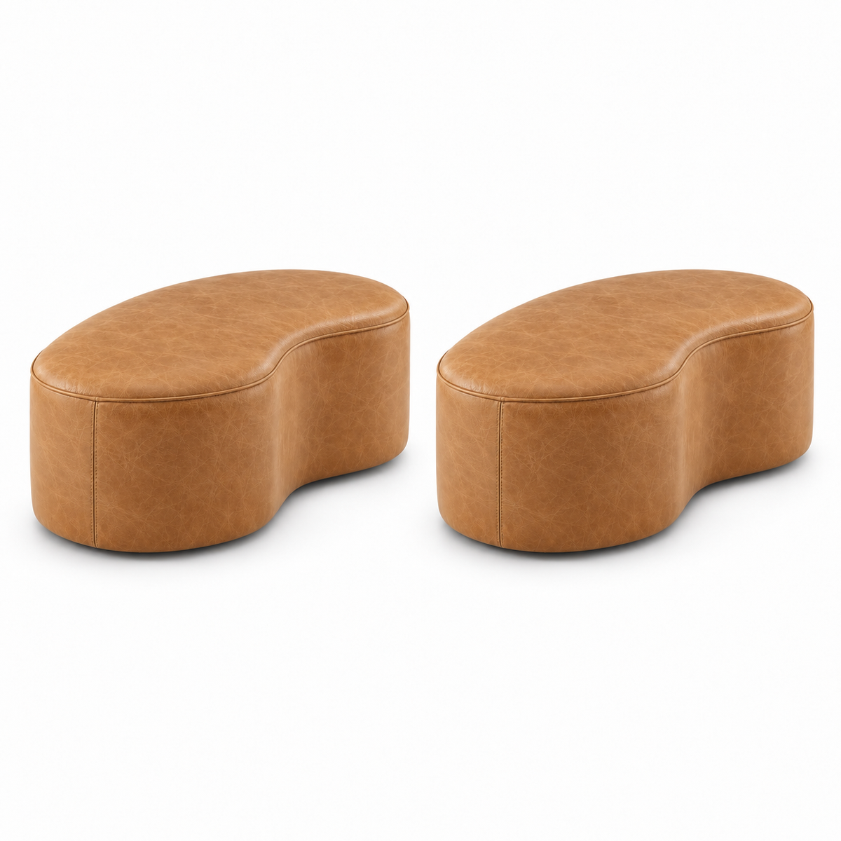 Kit com dois Puff Onda Orgânico em Couro Caramelo