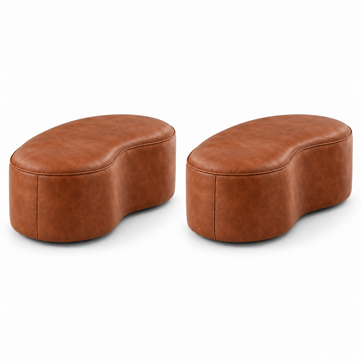 Kit com dois Puff Onda Orgânico em Couro Terracota