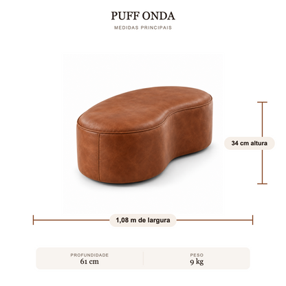 Puff Onda Orgânico em Couro Terracota — medidas e peso