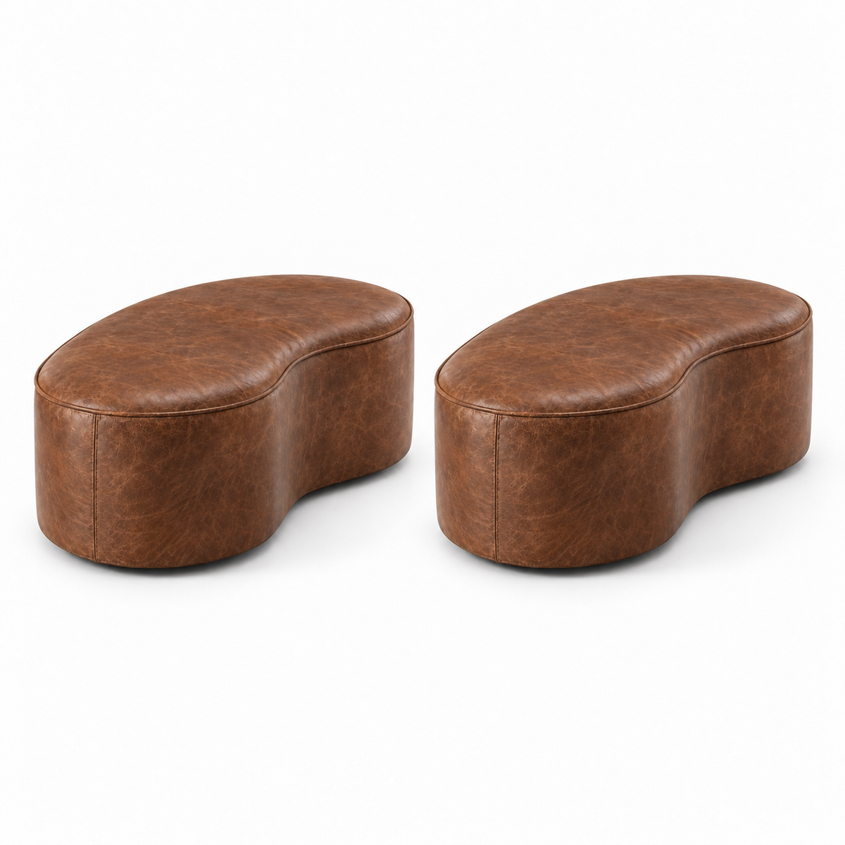 Kit com dois Puff Onda Orgânico em Couro Tabaco