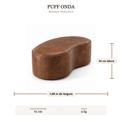 Puff Onda Orgânico em Couro Tabaco — medidas e peso