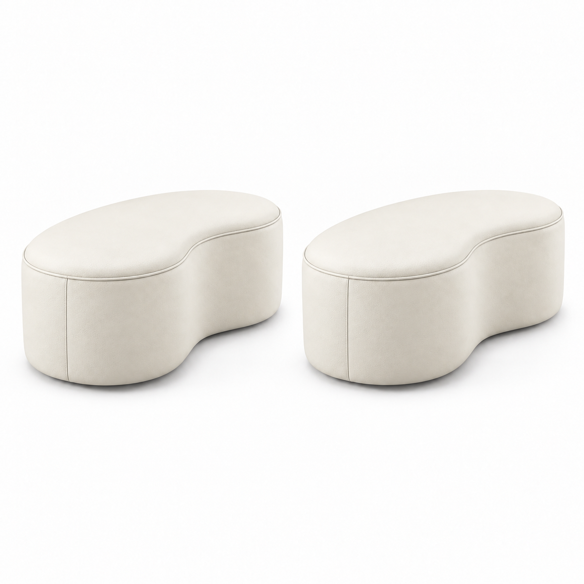 Kit com dois Puff Onda Orgânico em Couro Off White