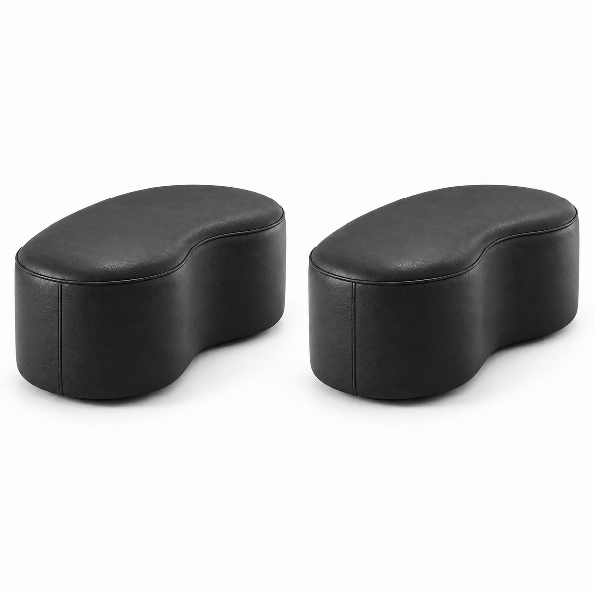 Kit com dois Puff Onda Orgânico em Couro Preto