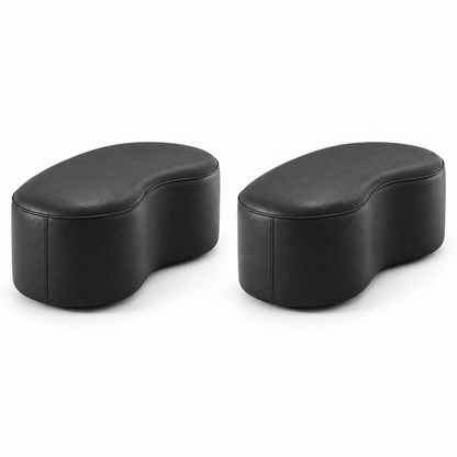 Kit com dois Puff Onda Orgânico em Couro Preto