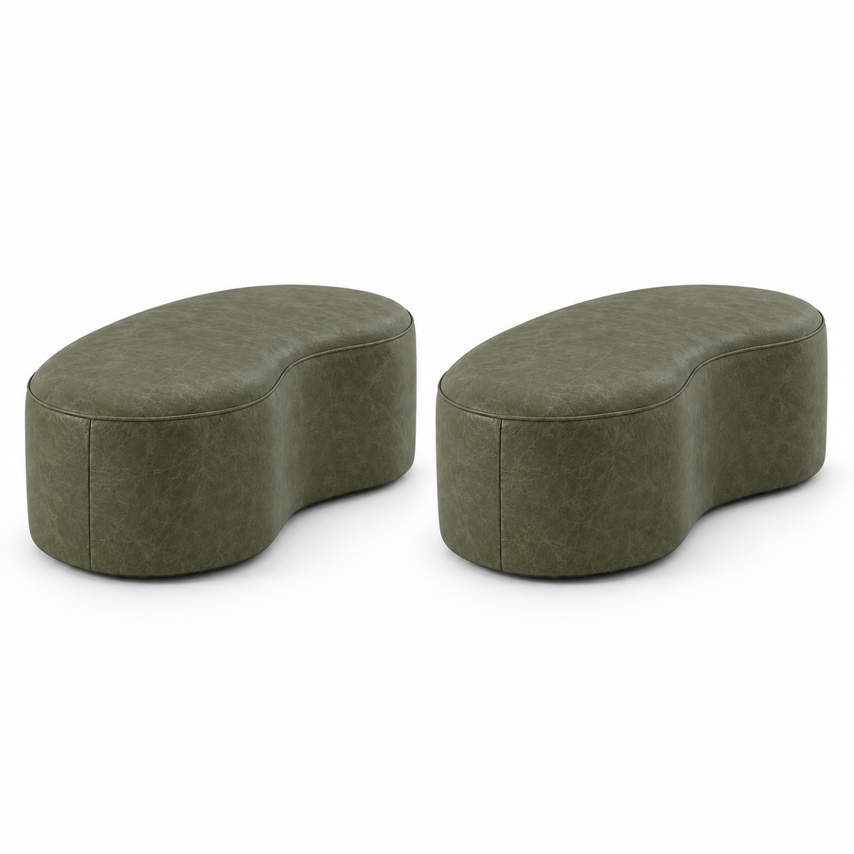 Kit com dois Puff Onda Orgânico em Couro Verde Esmeralda