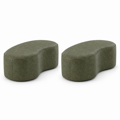 Kit com dois Puff Onda Orgânico em Couro Verde Esmeralda