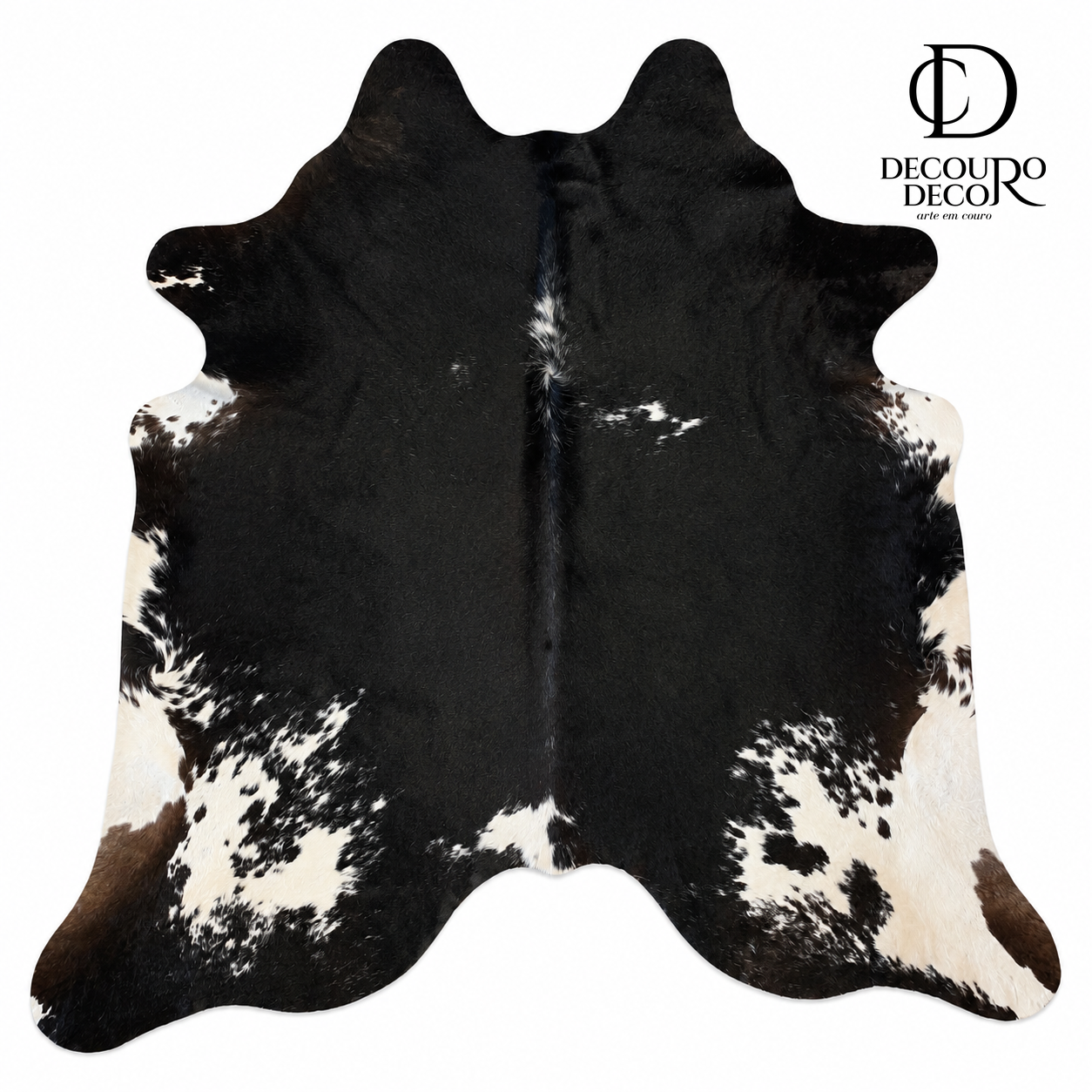 Tapete Bovino Natural Preto e Branco Pelo Alto I P1088 I 1,95x2,04m em Couro Legítimo