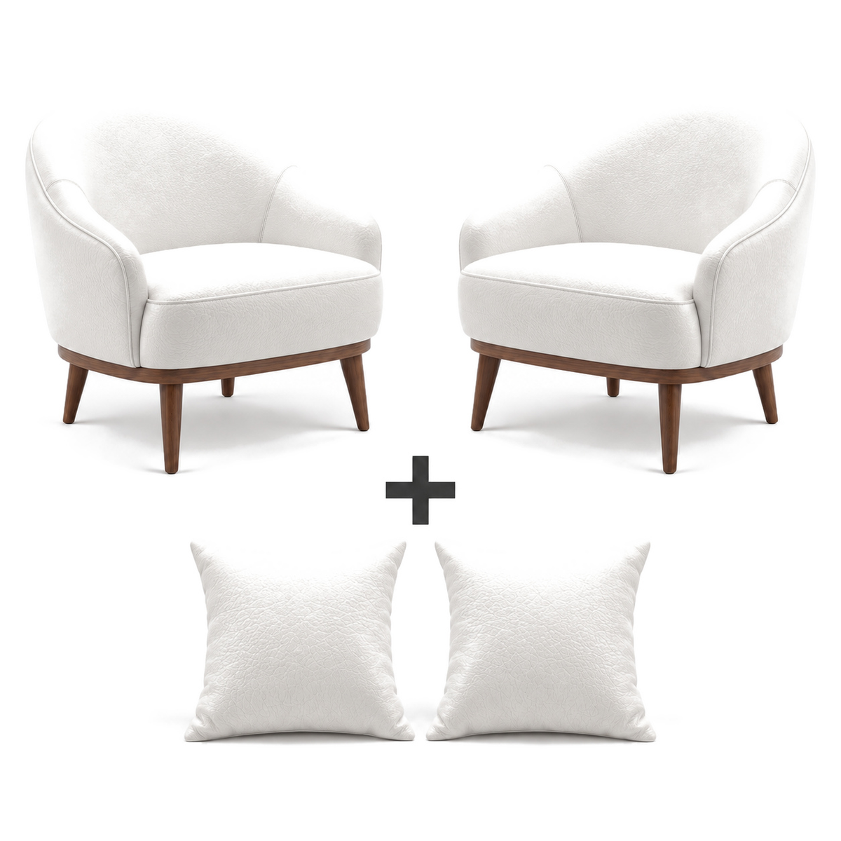 Conjunto com 2 Poltronas Paris Branca e 2 almofadas no mesmo acabamento
