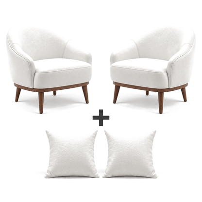 Conjunto com 2 Poltronas Paris Branca e 2 almofadas no mesmo acabamento