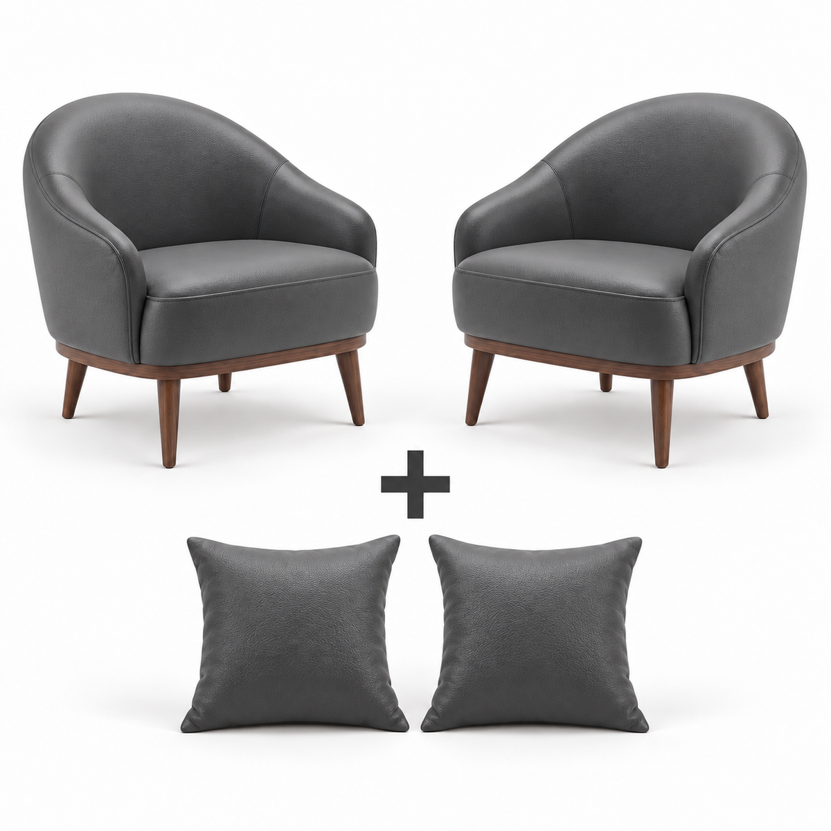Conjunto com 2 Poltronas Paris Chumbo e 2 almofadas no mesmo acabamento