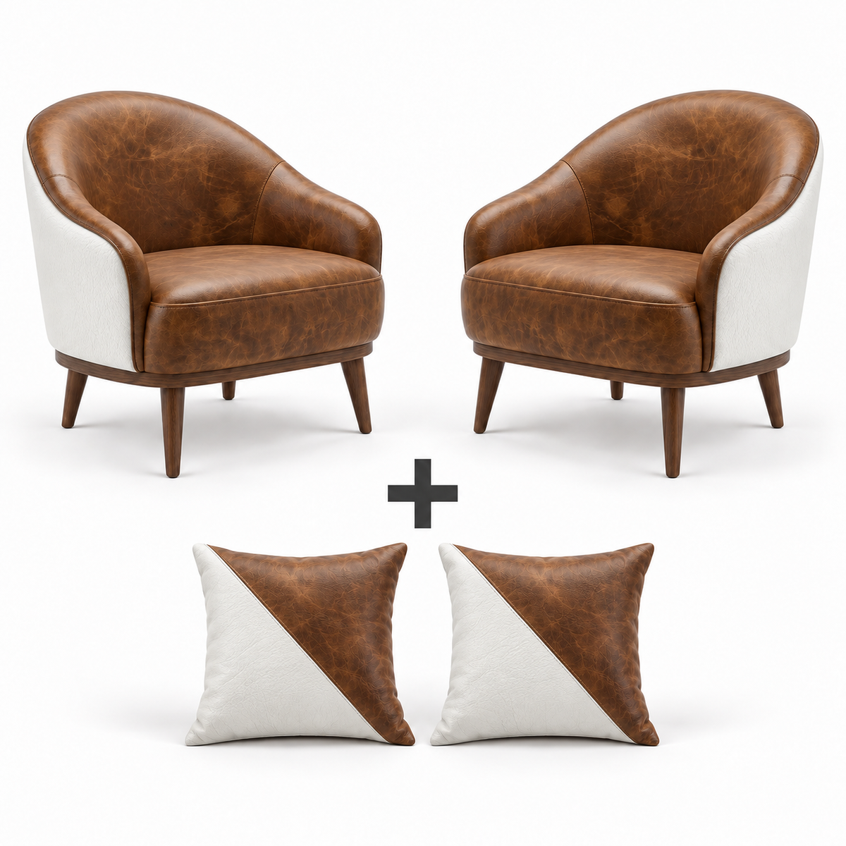 Conjunto com 2 Poltronas Paris Marrom e Branca e 2 almofadas no mesmo acabamento